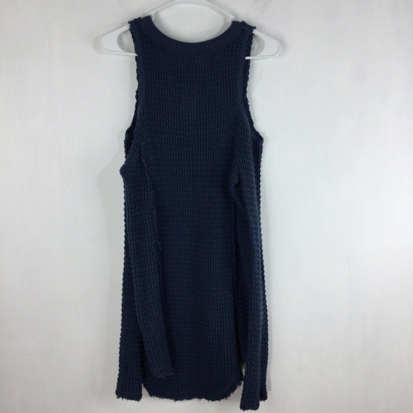 Elan Cold Shoulder Blue Sweater Dress Cotton - Picture 5 of 8